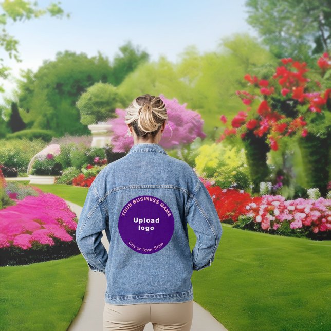 Purple Round Business Brand on Women's Denim Jacket (Purple round business brand on women's denim jacket.)