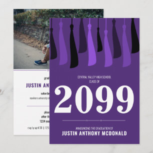 Purple Row of Tassels Photo Graduation Invitation
