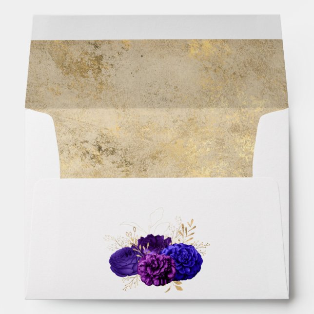 Purple, Royal Blue and Gold Floral Wedding Envelope (Back (Bottom))