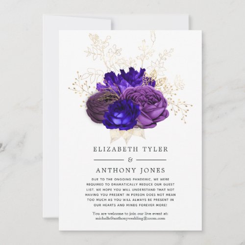 Purple Royal Blue and Gold Floral Wedding Guests Announcement