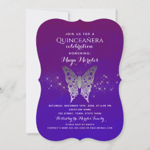 Purple Royal Blue Quinceanera Invitation