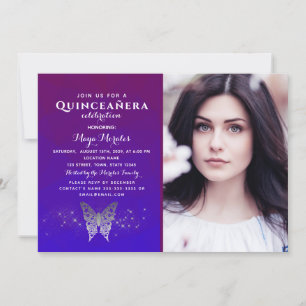 Purple Royal Blue Quinceanera Invitation