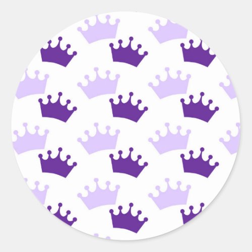 Purple Royal Crowns Fairytale Princess Baby Shower Classic Round Sticker