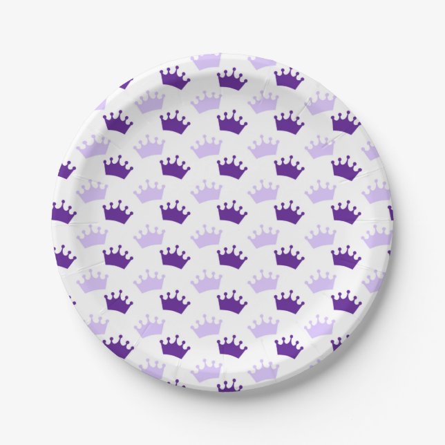 Purple Royal Crowns Fairytale Princess Baby Shower Paper Plates (Front)