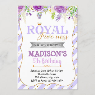 Purple royal fiveness party invitation