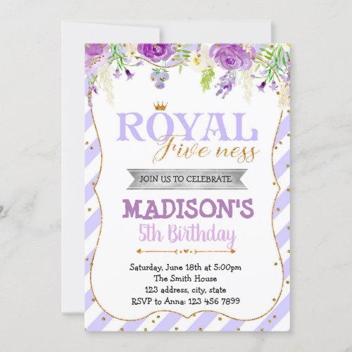 Purple royal fiveness party invitation