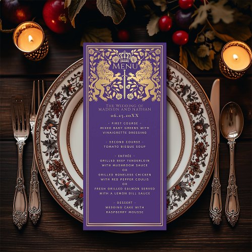 Purple Royal Lion Medieval Sword Wedding Flat Menu