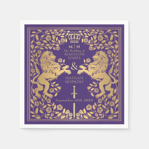 Purple Royal Lion Medieval Sword Wedding Napkins