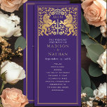 Purple Royal Lion Medieval Sword Wedding Program<br><div class="desc">Unveil the magic of your big day! These medieval fantasy wedding programs feature a regal lion surrounded by intricate gold florals and a monogram against a purple background, blending elegance with a touch of grandeur. A perfect keepsake for your fairytale celebration! The gold featured on this item is NOT real...</div>