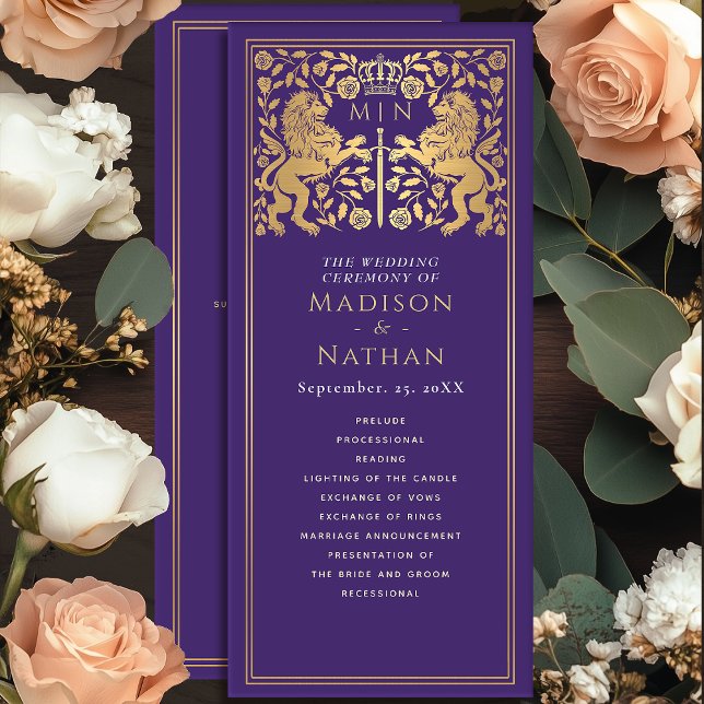 Purple Royal Lion Medieval Sword Wedding Program (Creator Uploaded)