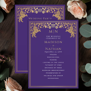 Purple Royal Lion Medieval Sword Wedding Program