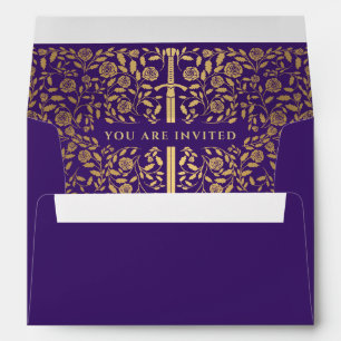 Purple Royal Medieval Gold Sword Wedding Envelope