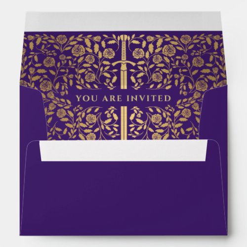 Purple Royal Medieval Gold Sword Wedding Envelope