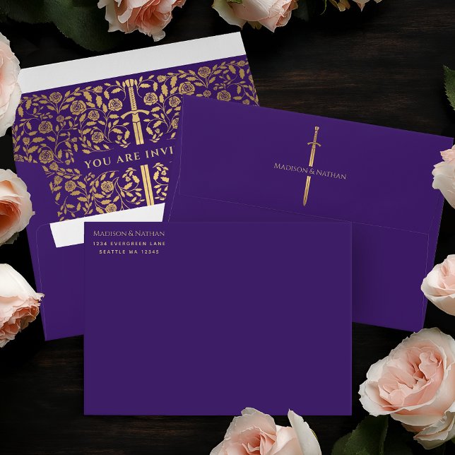 Purple Royal Medieval Gold Sword Wedding Envelope (Creator Uploaded)