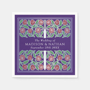 Purple Royal Medieval Silver Floral Sword Wedding Napkins