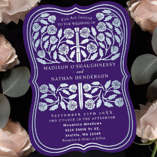 Purple Royal Medieval Silver Sword Wedding Invitation