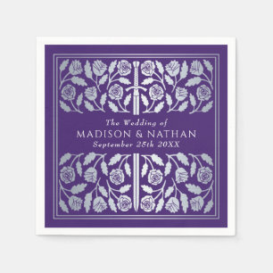Purple Royal Medieval Silver Sword Wedding Napkins