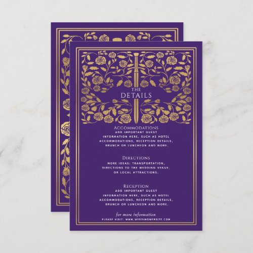  Purple Royal Medieval Sword Wedding Details  Enclosure Card
