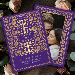 Purple Royal Medieval Sword Wedding Photo Save The Date