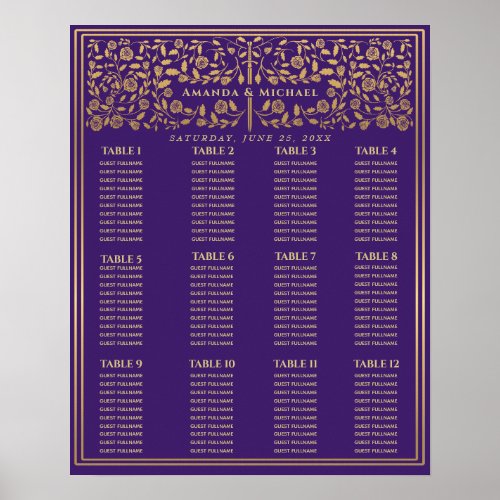 Purple Royal Medieval Sword Wedding Seating Chart