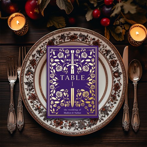 Purple Royal Medieval Sword Wedding Table Card