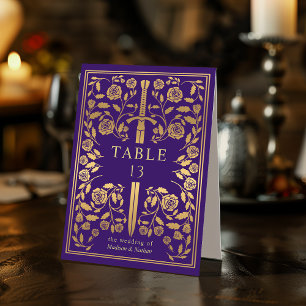 Purple Royal Medieval Sword Wedding  Table Tent