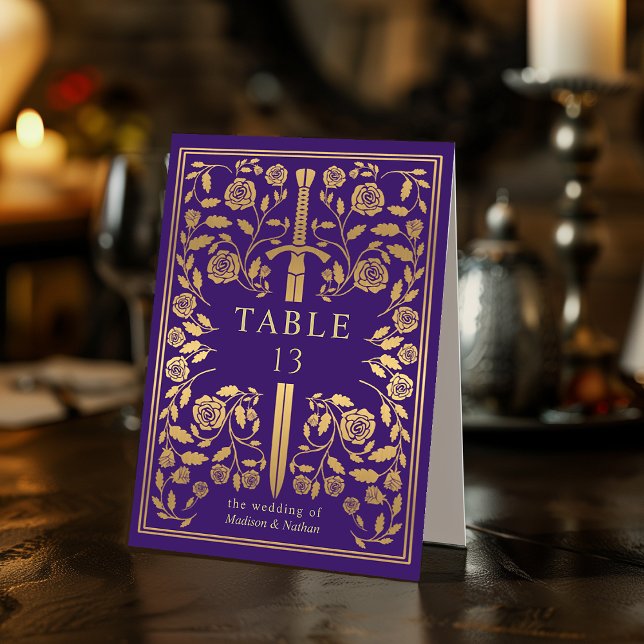 Purple Royal Medieval Sword Wedding  Table Tent (Creator Uploaded)