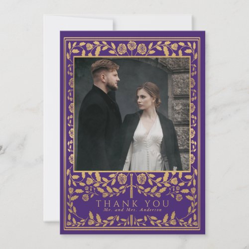 Purple Royal Medieval Sword Wedding  Thank You Card