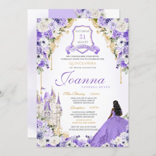 Purple Royal Princess Gold  Lavender Quinceanera Invitation