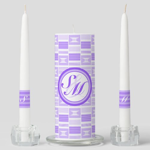 Purple Royal Stool Kente Monogram Unity Candle Set