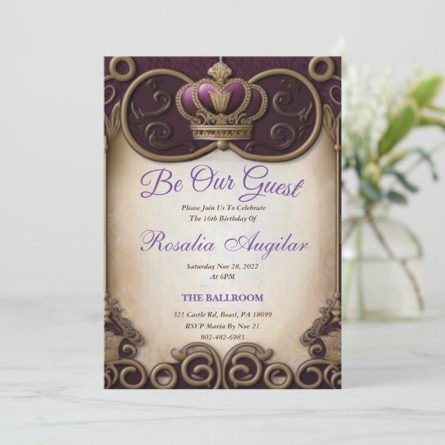 Purple Royalty Sweet 16 Invitations (Standing Front)