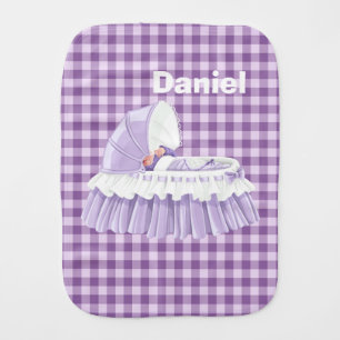 Purple Ruffled Bassinet Purple Gingham Burp Cloth
