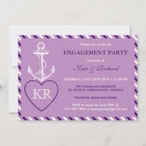 Purple Rustic Anchor Engagement Party Invitation