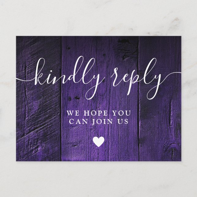 Purple Rustic Barn Wood Song Request RSVP Postcard (Front)