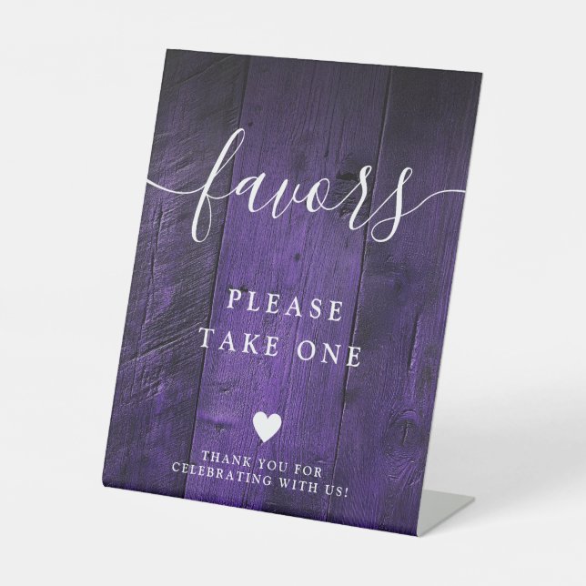 Purple Rustic Boho Barn Wood Favors Pedestal Sign (Front)
