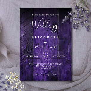 Purple Rustic Boho Elegant Barn Wood Wedding Invitation
