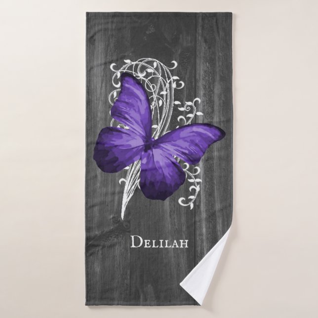 Purple Rustic Butterfly Bath Towel Set (Bath Towel)