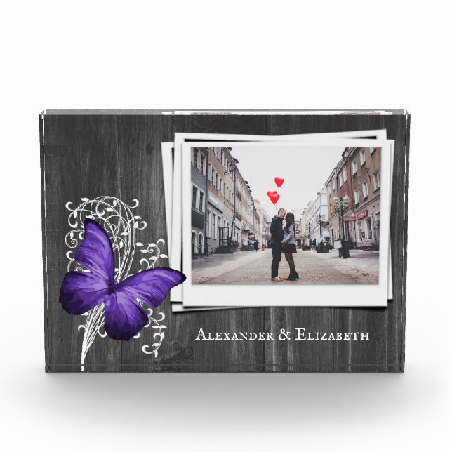 Purple Rustic Butterfly Couples Photo Block (Front)