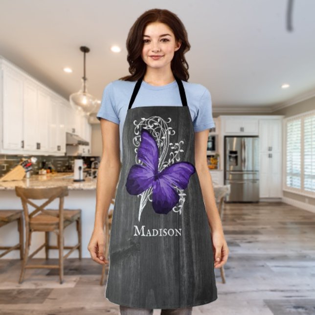 Purple Rustic Butterfly Personalized Apron (Purple Rustic Butterfly Personalized Apron)
