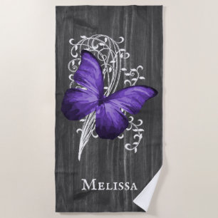 Purple Rustic Butterfly Personalized Beach Towel