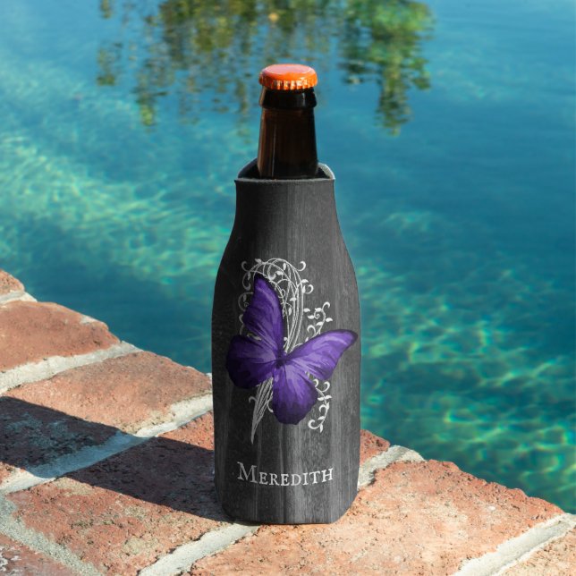Purple Rustic Butterfly Personalized Bottle Cooler (In Situ Pool)