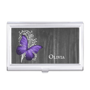 Purple Rustic Butterfly Personalized Business Card Case