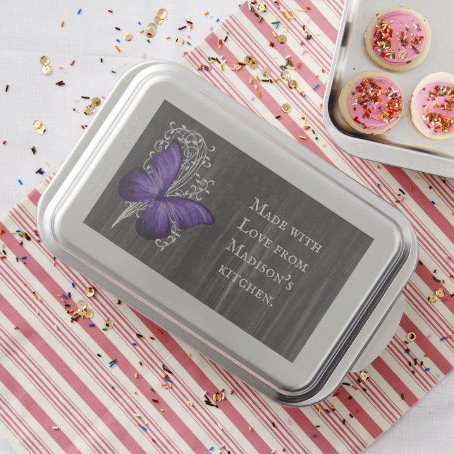 Purple Rustic Butterfly Personalized Cake Pan (In Situ)
