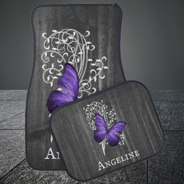 Purple Rustic Butterfly Personalized Car Floor Mat (Purple Rustic Butterfly Personalized Car Mats)