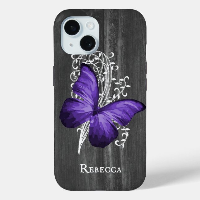 Purple Rustic Butterfly Personalized Case-Mate iPhone Case (Back)