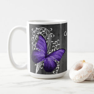 Purple Rustic Butterfly Personalized Coffee Mug