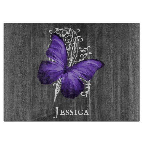 Purple Rustic Butterfly Personalized Cutting Board