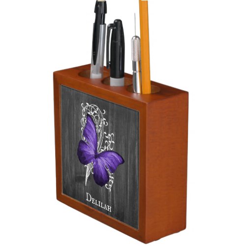 Purple Rustic Butterfly Personalized Desk Organizer