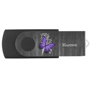 Purple Rustic Butterfly Personalized Flash Drive