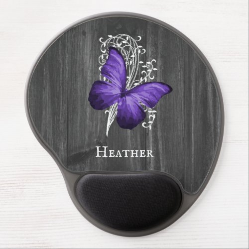 Purple Rustic Butterfly Personalized Gel Mouse Pad